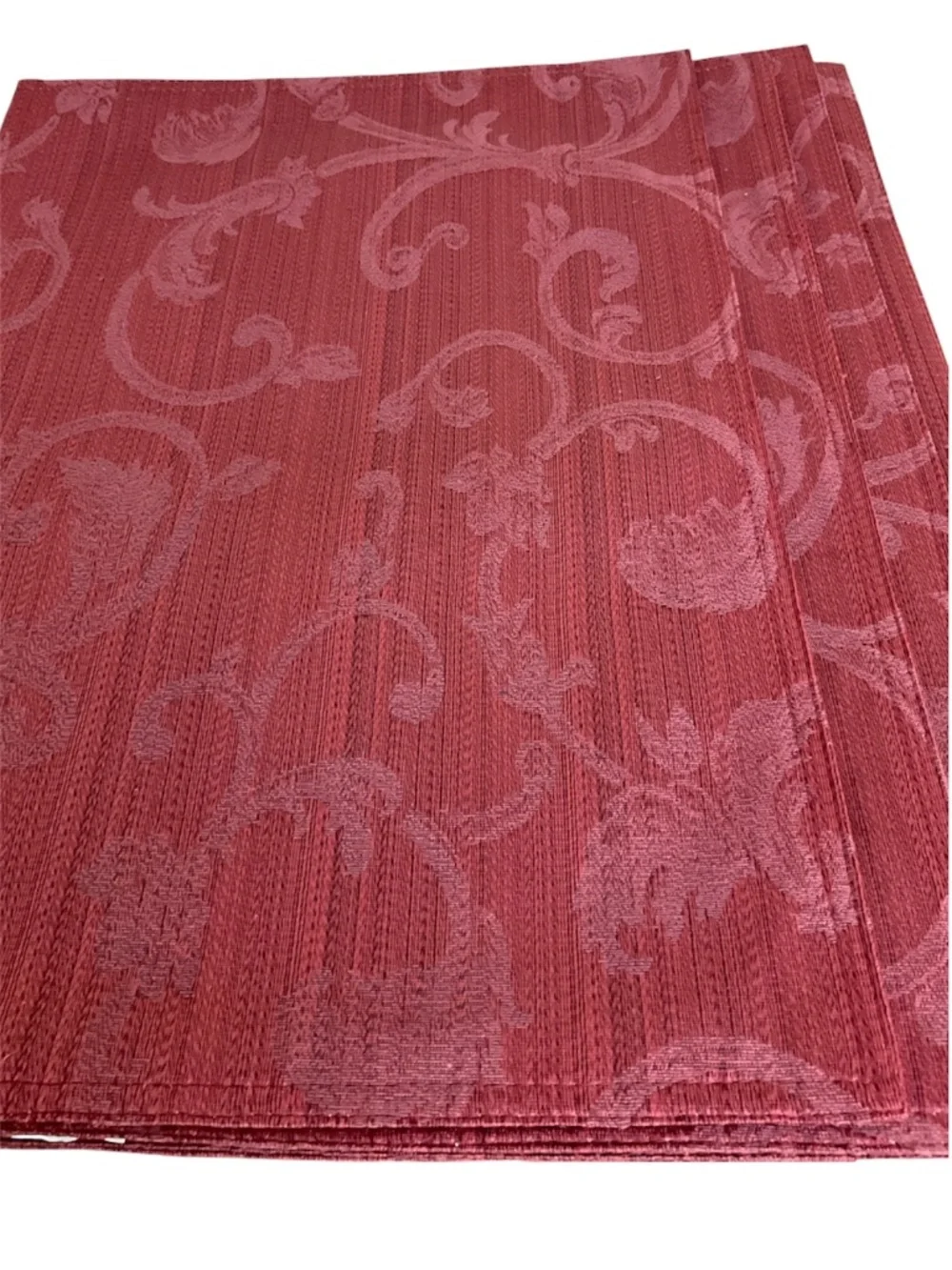 Burgundy Damask Placemats & Satin Napkin Set – 4 Placemats + 4 Napkins Elegant